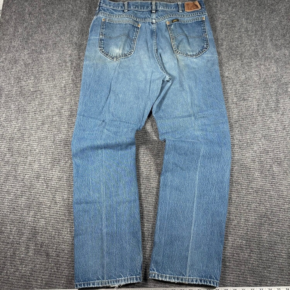 Vtg Lee Riders Jeans Mens 36x32 Blue Fair Distressed Straight Leg Made in USA